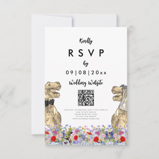 Dinosaur Theme Wedding Reply QR-code RSVP Kaartje (Voorkant)
