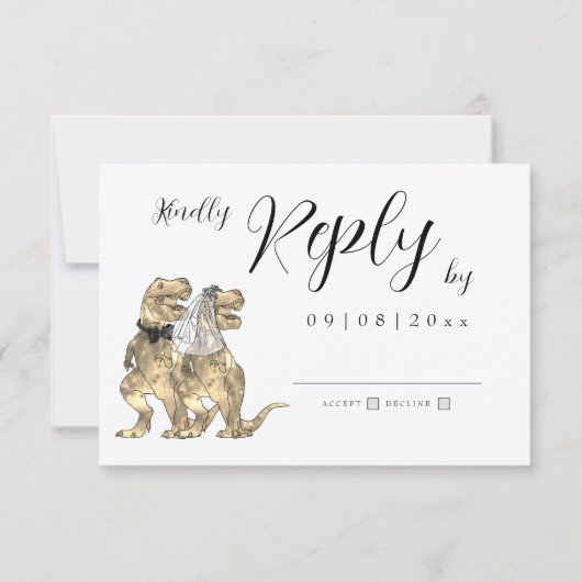 Dinosaur Theme Wedding Reply RSVP-kaart RSVP Kaartje (Voorkant)