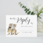 Dinosaur Theme Wedding Reply RSVP-kaart RSVP Kaartje (Staand voorkant)
