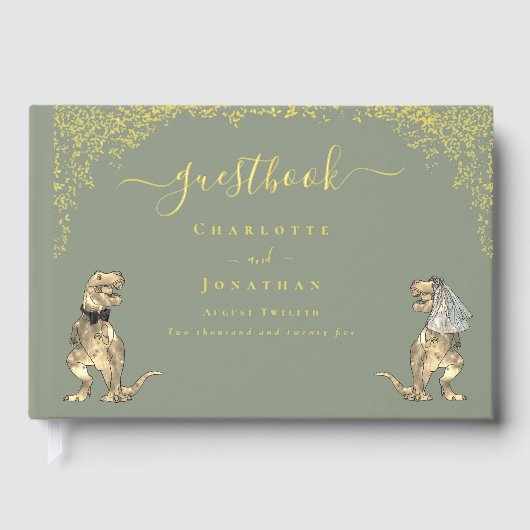 Dinosaur Theme Wedding Sage Green Gold (Recto)