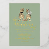 Dinosaur Theme Wedding Sage Green Gold Folie Uitnodiging (Voorkant)