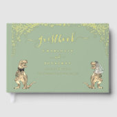 Dinosaur Theme Wedding Sage Green Gold Gastenboek (Voorkant)