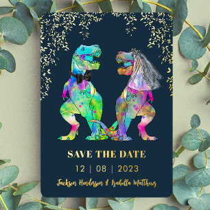 Dinosaur Theme Wedding Save the Date Gold Folie Uitnodiging