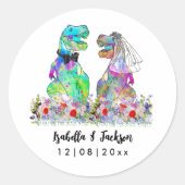Dinosaur Theme Wildflower Wedding Ronde Sticker (Voorkant)