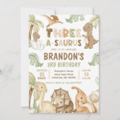Dinosaur Three-A-Saurus 3rd Birthday Party Kaart (Voorkant)