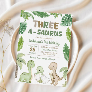 Dinosaur Three-A-Saurus 3rd Birthday Party Kaart