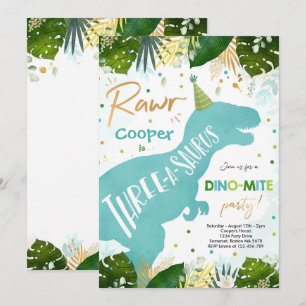 Dinosaur Three-A-Saurus Party Dino 3e verjaardag Kaart