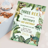 Dinosaur Three Rex 3de verjaardagsfeestje Kaart