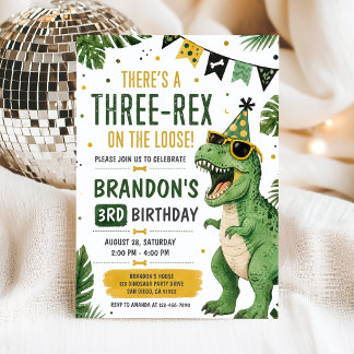 Dinosaur Three Rex 3e verjaardagsuitnodiging Kaart