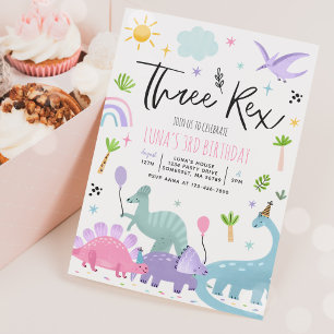 Dinosaur Three Rex 3rd Birthday Party Kaart