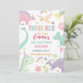 Dinosaur Three Rex 3rd Birthday Party Kaart (Staand voorkant)