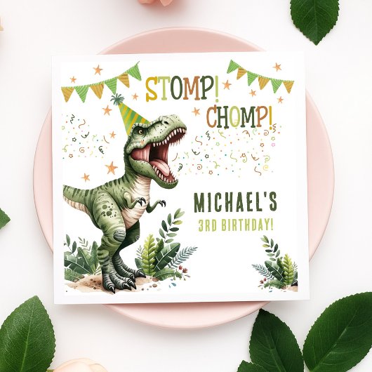 Dinosaur Three Rex 3rd Birthday Party Servet