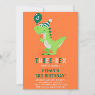 Dinosaur Three Rex 3rd Birthday Uitnodiging