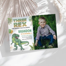Dinosaur Three Rex 3rd Birthday Uitnodiging