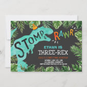 Dinosaur Three-Rex Birthday Invitation Boy Dino Kaart (Voorkant)