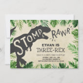 Dinosaur Three-Rex Birthday Invitation Boy Dino Kaart (Voorkant)