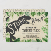 Dinosaur Three-Rex Birthday Invitation Boy Dino Kaart (Voorkant / Achterkant)