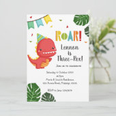 Dinosaur Three-Rex Birthday Invitation Kaart (Staand voorkant)