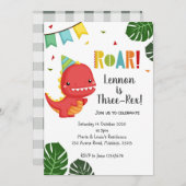Dinosaur Three-Rex Birthday Invitation Kaart (Voorkant / Achterkant)