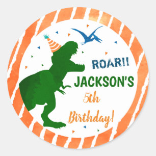 Dinosaur Three Rex Birthday Party Favor Stickers