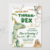 Dinosaur Three-Rex Boy's 3e verjaardagsfeestje Kaart (Voorkant)