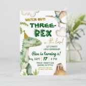Dinosaur Three-Rex Boy's 3e verjaardagsfeestje Kaart (Staand voorkant)