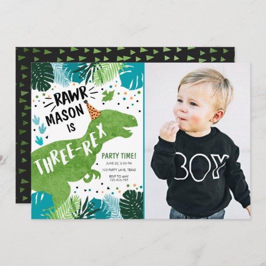 Dinosaur Three-Rex T-Rex RAWR 3rd Birthday Kaart (Voorkant / Achterkant)