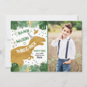 Dinosaur Three-Rex T-Rex RAWR Gold Boy Verjaardag Kaart (Voorkant)
