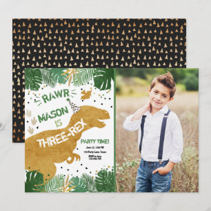 Dinosaur Three-Rex T-Rex RAWR Gold Boy Verjaardag Kaart