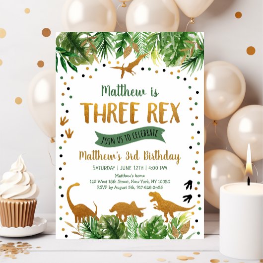 Dinosaur Three Rex Third Birthday Kaart