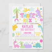 Dinosaur THREE Rex Uitnodiging voor 3e verjaardag (Voorkant)