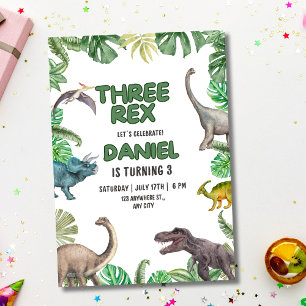 Dinosaur Three rex Verjaardagsuitnodiging T Rex Fe Kaart