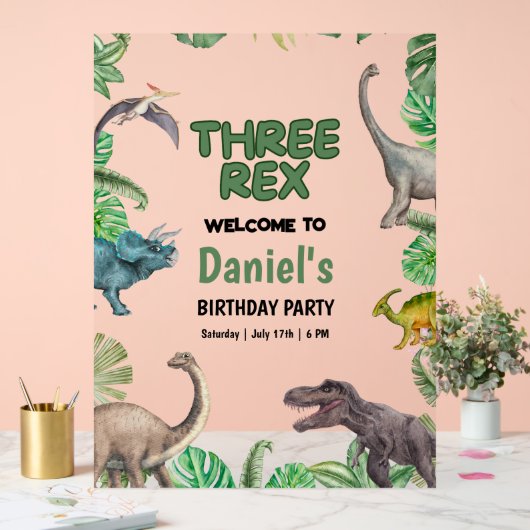 Dinosaur Three Rex verjaardagsuitnodiging voor Rex Acryl Bord (Huwelijk)