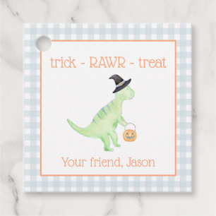 Dinosaur Treat Rawr Blue Sinaasappel Halloween Kin Bedankjes Labels