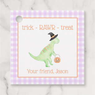 Dinosaur Treat Rawr Paarse Oranje Halloween Kinder Bedankjes Labels