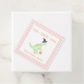 Dinosaur Treat Rawr Pink Oranje Halloween Kinder Bedankjes Labels (In situ)