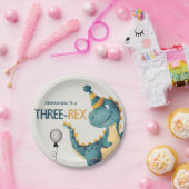 Dinosaur Trex Drie Rex 3e Verjaardagsfeest Papieren Bordje (Feest)