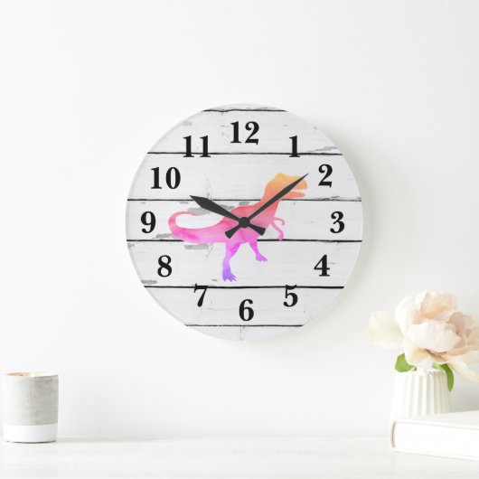 Dinosaur Trex Roze Decor Rustieke Shiplap Grote Klok (Huis)