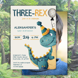 Dinosaur Trex Three Rex 3rd Birthday Party Foto Kaart