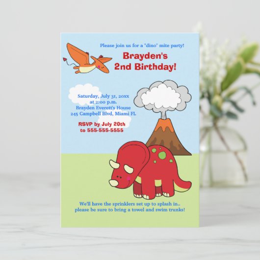 Dinosaur Tricératops Invitation d'anniversaire per (Debout devant)