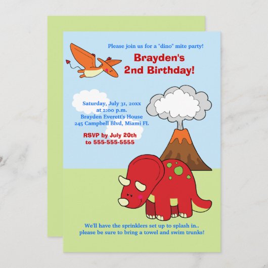 Dinosaur Tricératops Invitation d'anniversaire per (Devant / Derrière)