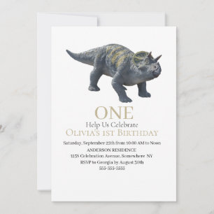 Dinosaur Triceratops White Invitation Kaart
