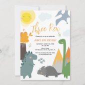 Dinosaur Trois Rex 3e Anniversaire Fête Invitation (Devant)