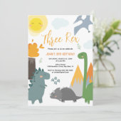 Dinosaur Trois Rex 3e Anniversaire Fête Invitation (Debout devant)