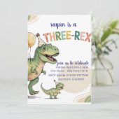 Dinosaur Trois Rex 3e Anniversaire Fête Invitation (Debout devant)