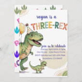 Dinosaur Trois Rex 3e Anniversaire Fête Invitation (Devant / Derrière)
