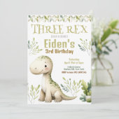 Dinosaur Trois Rex 3e Anniversaire Fête Invitation (Debout devant)
