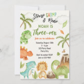 Dinosaur Trois Rex 3e Anniversaire Fête Invitation (Devant)