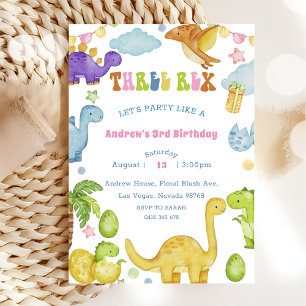 Dinosaur Trois Rex 3e Anniversaire Fête Invitation