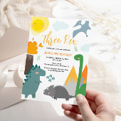 Dinosaur Trois Rex 3e Anniversaire Fête Invitation
